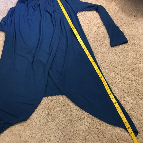 Peacock Blue Button Wrapover Handkerchief Hem Sweater - Picture 14 of 16